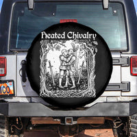 Heated Chivalry Kissing Knights Spare Tire Cover Romantic Funny Medieval Woodcut Fantasy Folklore Graphic