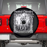 Heated Chivalry Kissing Knights Spare Tire Cover Romantic Funny Medieval Woodcut Fantasy Folklore Graphic