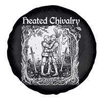 Heated Chivalry Kissing Knights Spare Tire Cover Romantic Funny Medieval Woodcut Fantasy Folklore Graphic