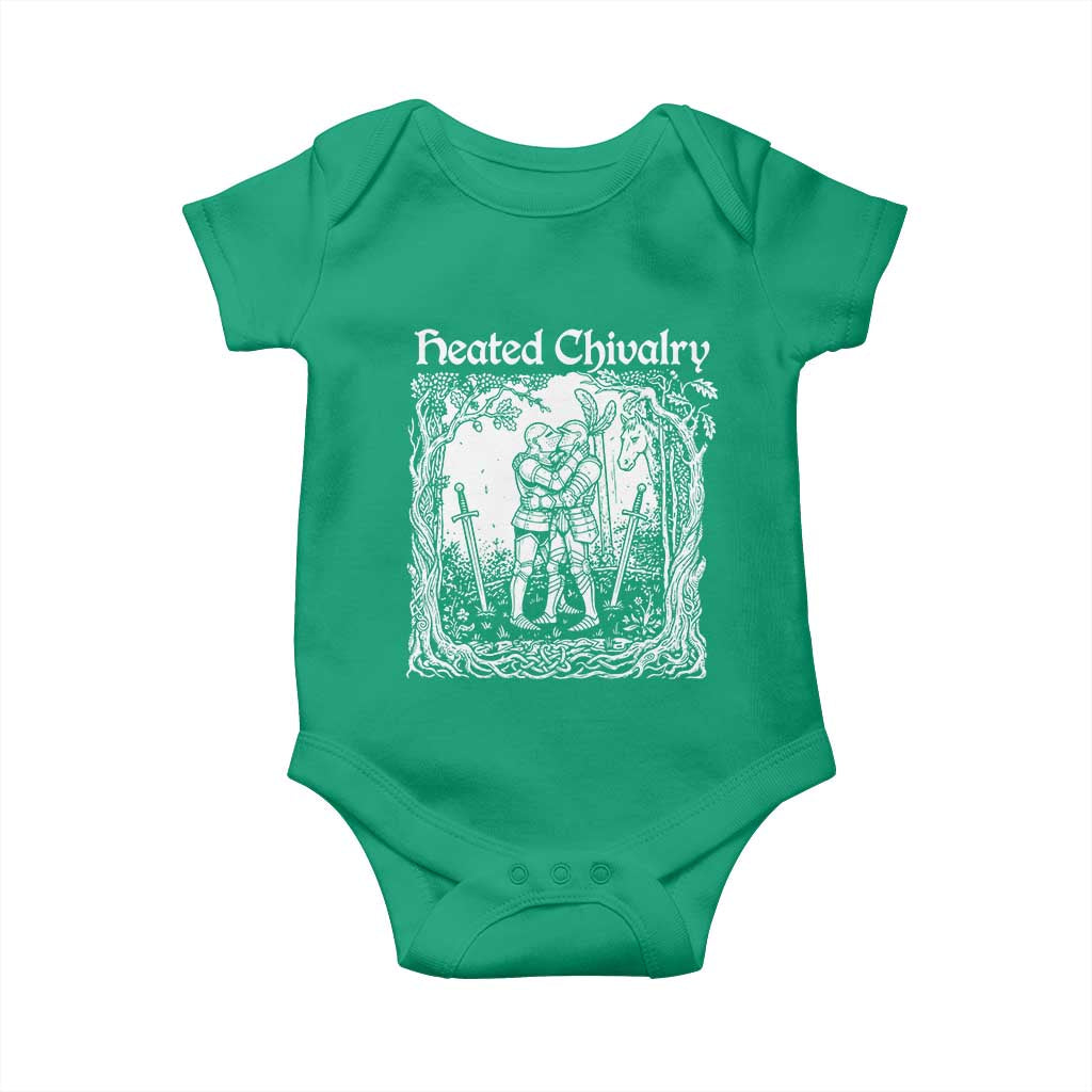 Heated Chivalry Kissing Knights Baby Onesie Romantic Funny Medieval Woodcut Fantasy Folklore Graphic