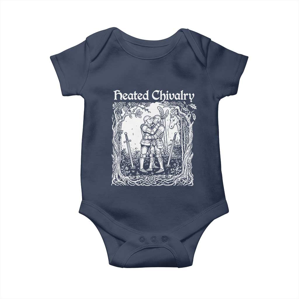 Heated Chivalry Kissing Knights Baby Onesie Romantic Funny Medieval Woodcut Fantasy Folklore Graphic