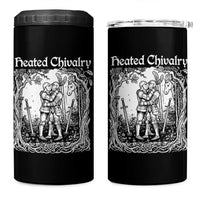 Heated Chivalry Kissing Knights 4 in 1 Can Cooler Tumbler Romantic Funny Medieval Woodcut Fantasy Folklore Graphic