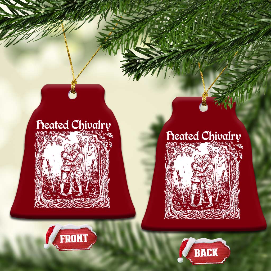 Heated Chivalry Kissing Knights Ceramic Ornament Romantic Funny Medieval Woodcut Fantasy Folklore Graphic