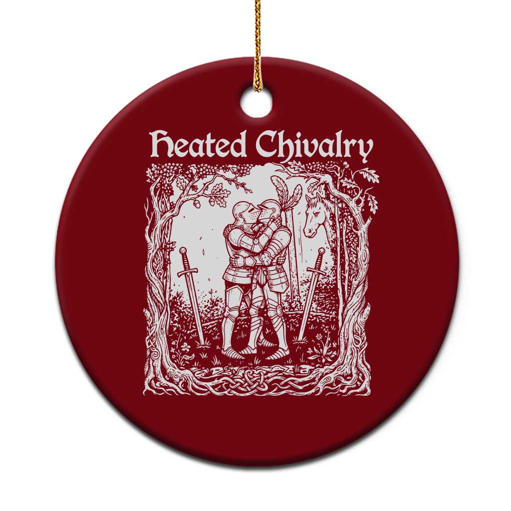 Heated Chivalry Kissing Knights Ceramic Ornament Romantic Funny Medieval Woodcut Fantasy Folklore Graphic