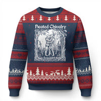 Heated Chivalry Kissing Knights Ugly Christmas Sweater Romantic Funny Medieval Woodcut Fantasy Folklore Graphic
