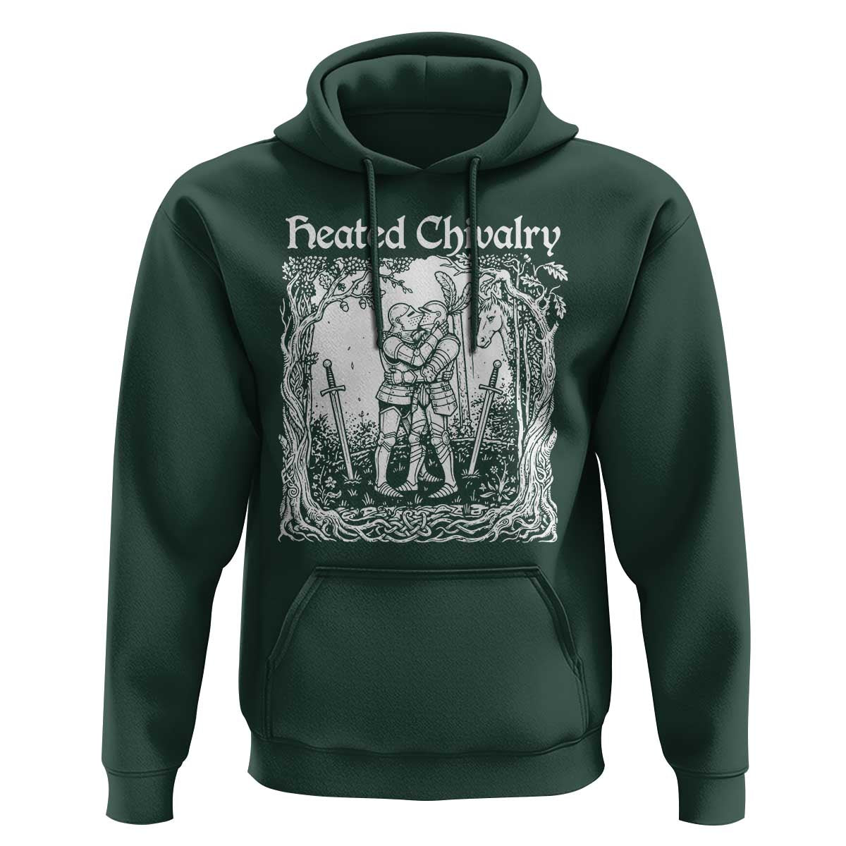 Heated Chivalry Kissing Knights Hoodie Romantic Funny Medieval Woodcut Fantasy Folklore Graphic