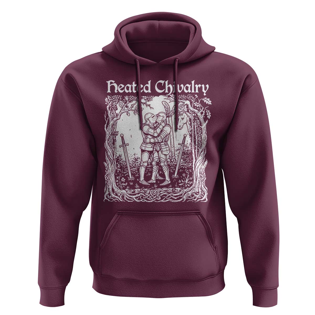 Heated Chivalry Kissing Knights Hoodie Romantic Funny Medieval Woodcut Fantasy Folklore Graphic