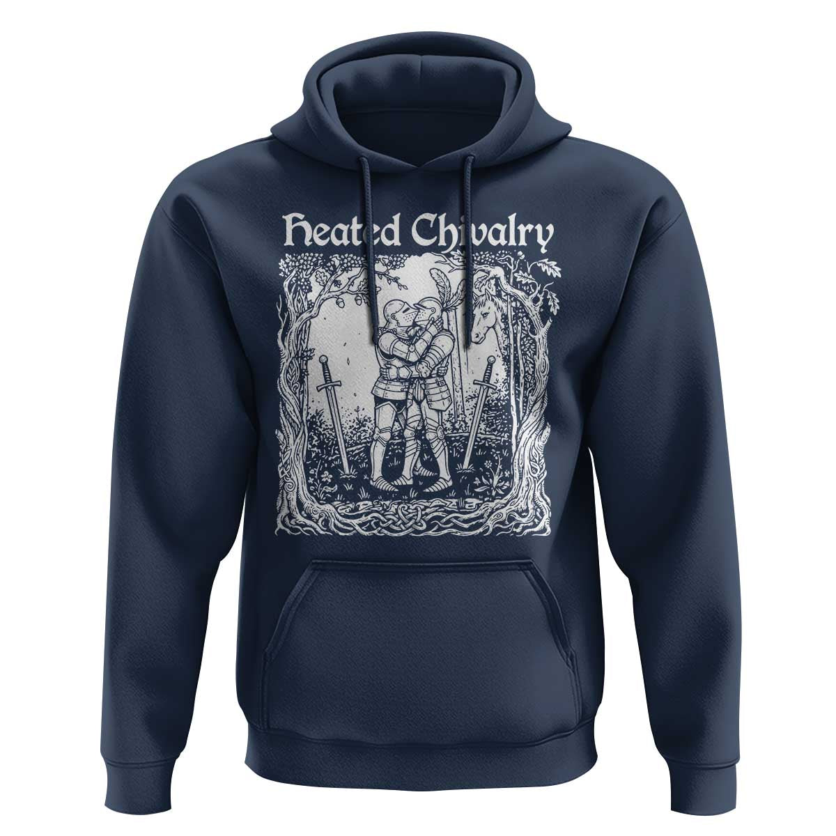 Heated Chivalry Kissing Knights Hoodie Romantic Funny Medieval Woodcut Fantasy Folklore Graphic
