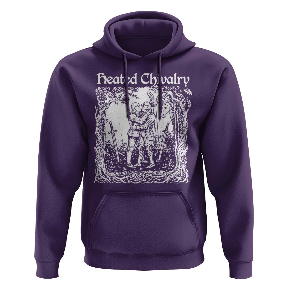 Heated Chivalry Kissing Knights Hoodie Romantic Funny Medieval Woodcut Fantasy Folklore Graphic