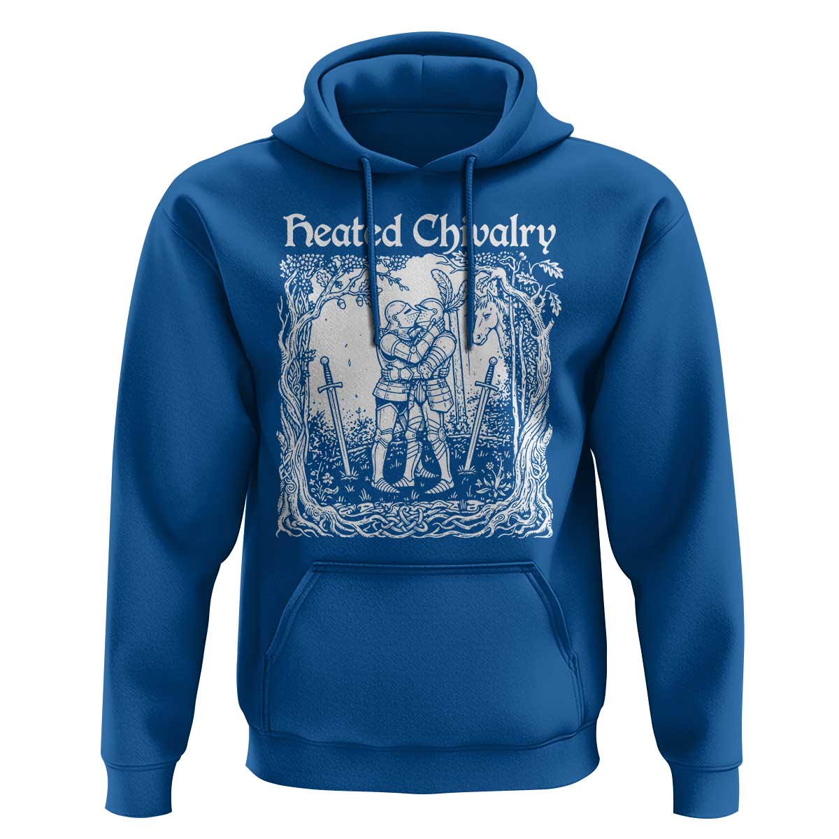 Heated Chivalry Kissing Knights Hoodie Romantic Funny Medieval Woodcut Fantasy Folklore Graphic