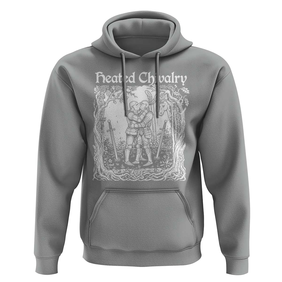 Heated Chivalry Kissing Knights Hoodie Romantic Funny Medieval Woodcut Fantasy Folklore Graphic