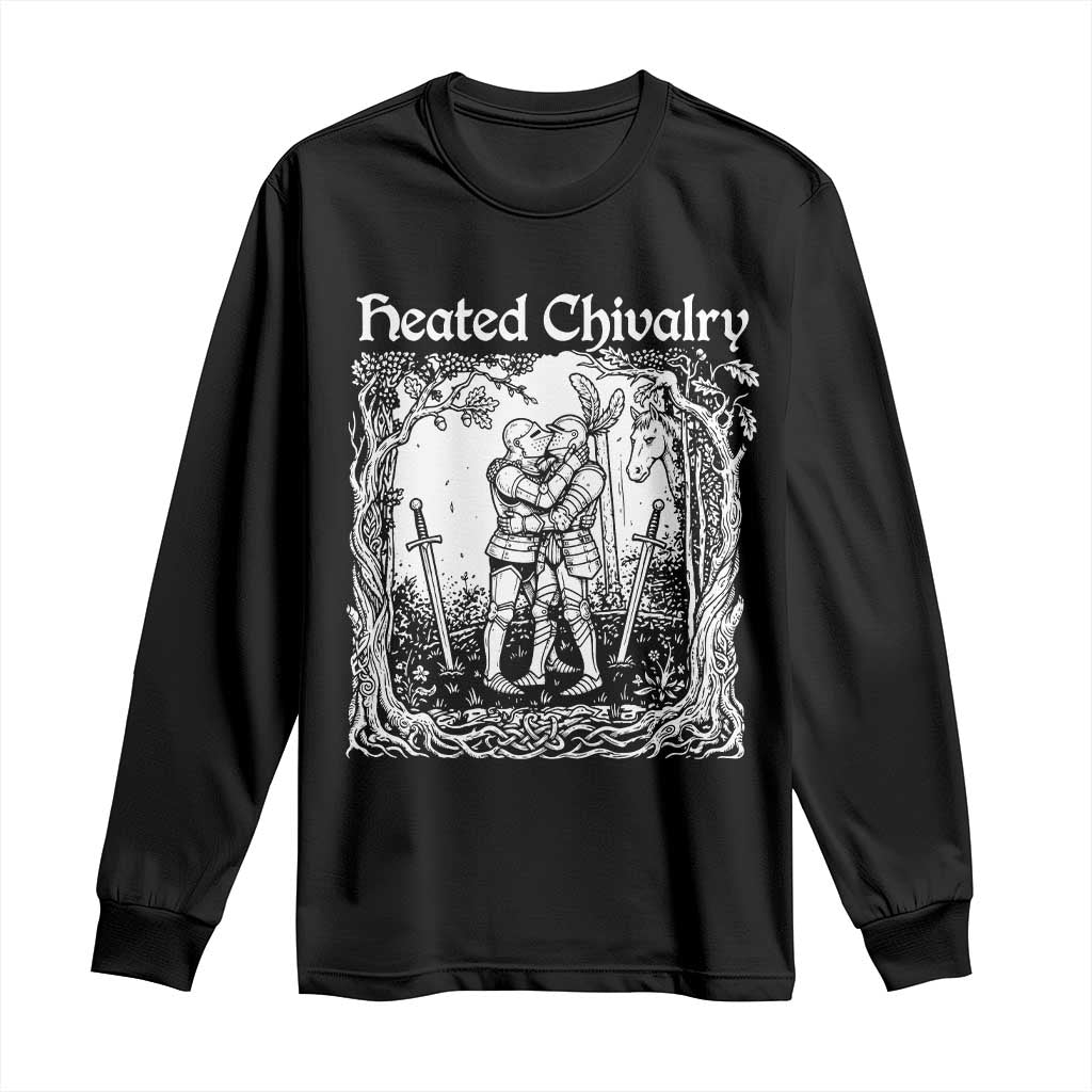 Heated Chivalry Kissing Knights Long Sleeve Shirt Romantic Funny Medieval Woodcut Fantasy Folklore Graphic