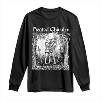Heated Chivalry Kissing Knights Long Sleeve Shirt Romantic Funny Medieval Woodcut Fantasy Folklore Graphic