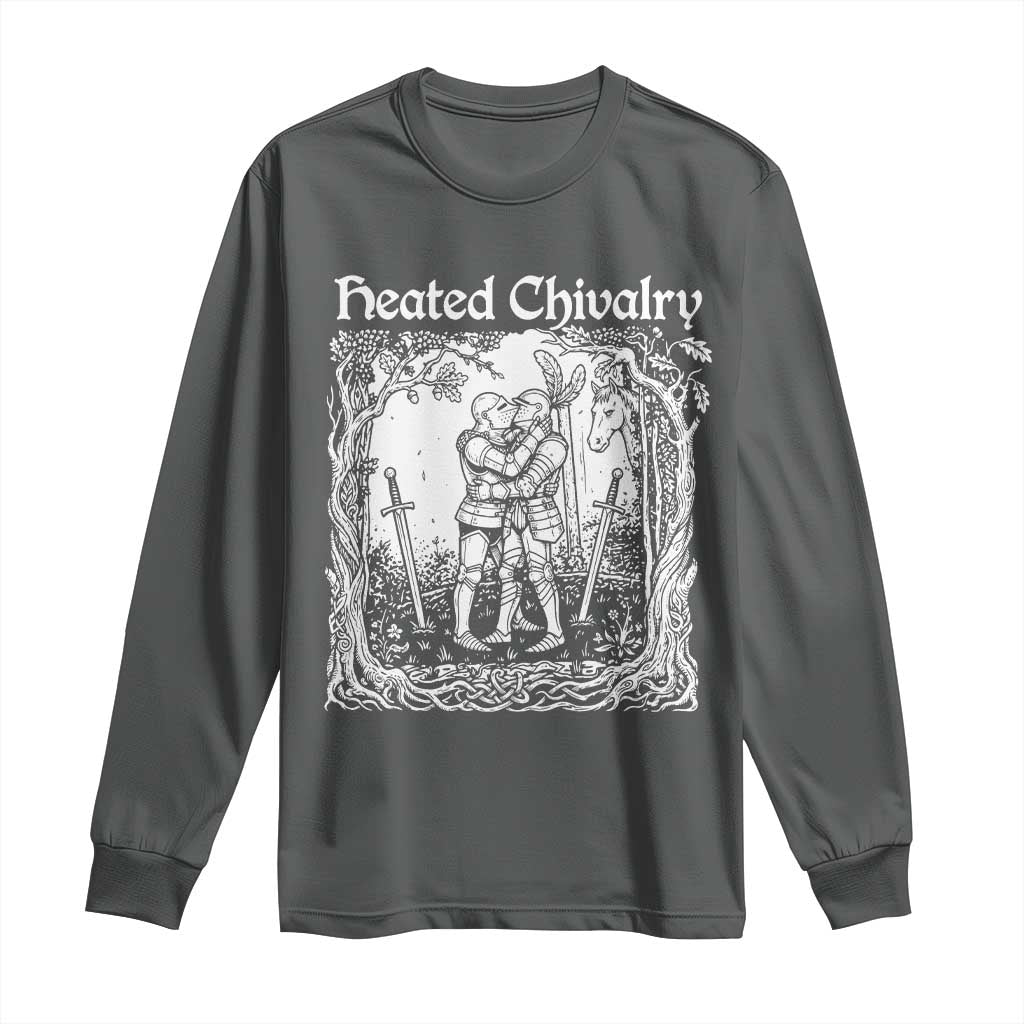Heated Chivalry Kissing Knights Long Sleeve Shirt Romantic Funny Medieval Woodcut Fantasy Folklore Graphic