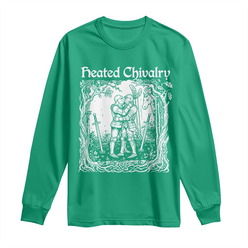 Heated Chivalry Kissing Knights Long Sleeve Shirt Romantic Funny Medieval Woodcut Fantasy Folklore Graphic
