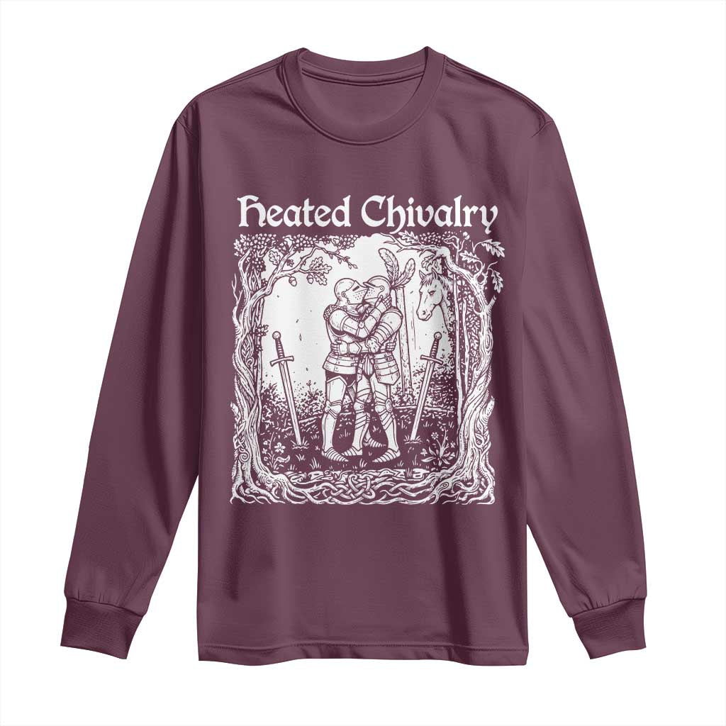 Heated Chivalry Kissing Knights Long Sleeve Shirt Romantic Funny Medieval Woodcut Fantasy Folklore Graphic