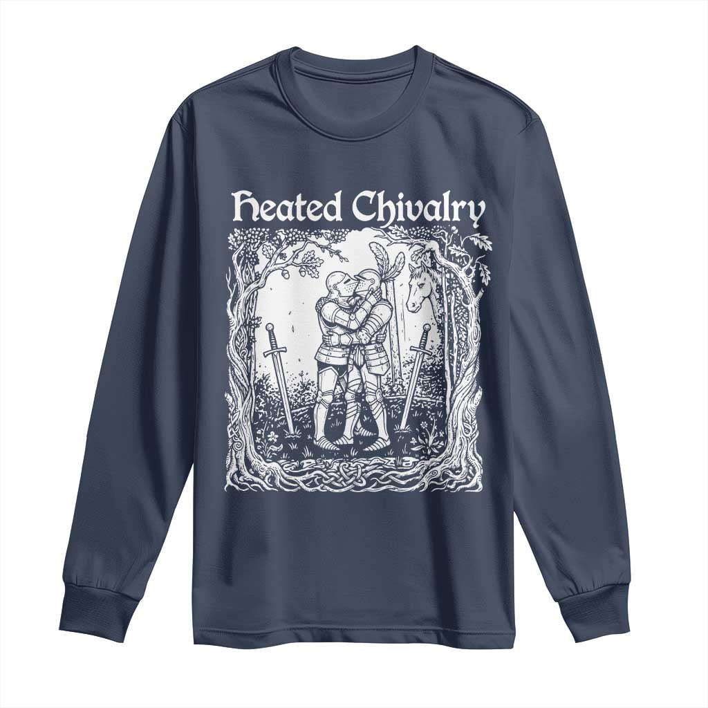 Heated Chivalry Kissing Knights Long Sleeve Shirt Romantic Funny Medieval Woodcut Fantasy Folklore Graphic