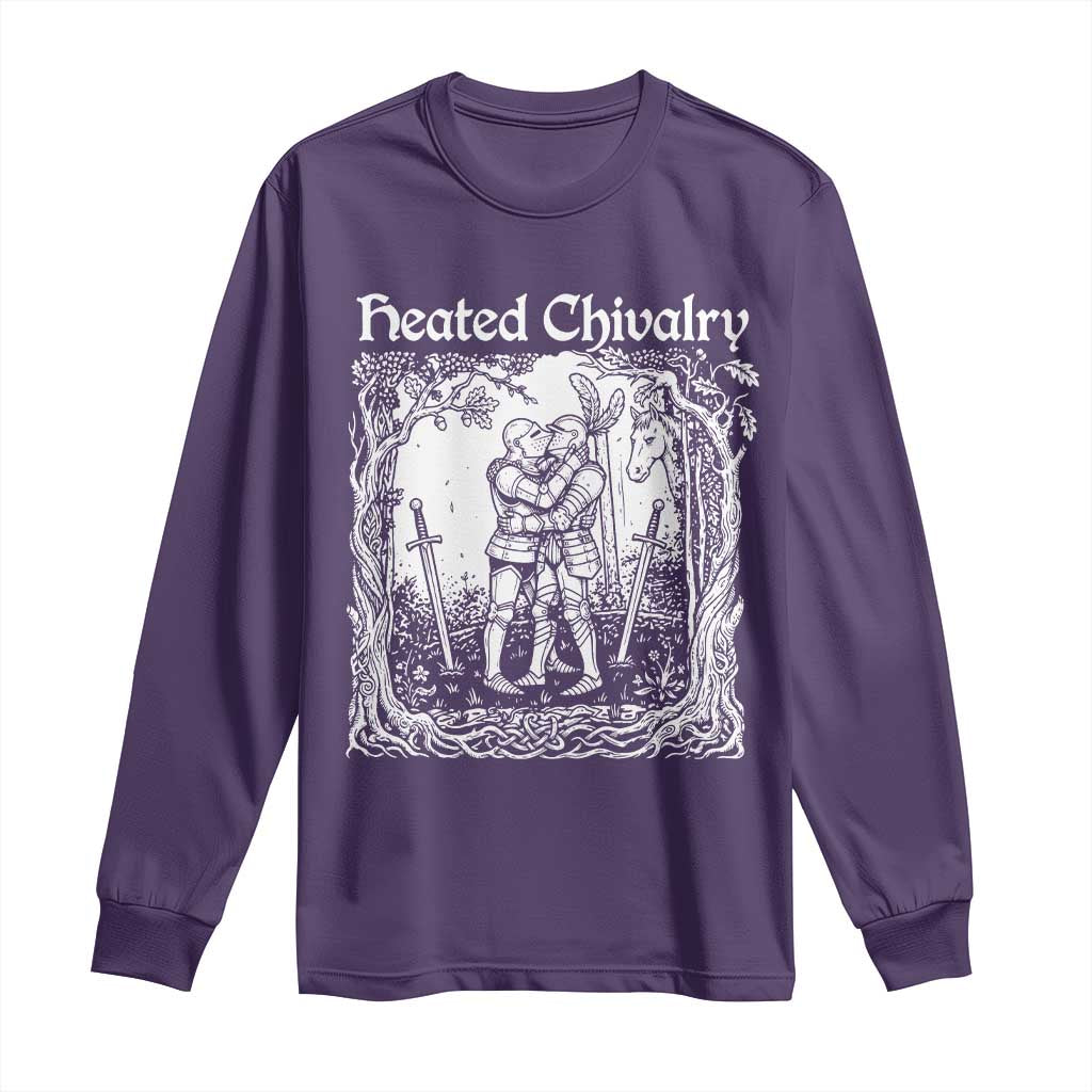 Heated Chivalry Kissing Knights Long Sleeve Shirt Romantic Funny Medieval Woodcut Fantasy Folklore Graphic