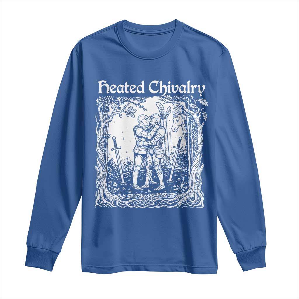 Heated Chivalry Kissing Knights Long Sleeve Shirt Romantic Funny Medieval Woodcut Fantasy Folklore Graphic