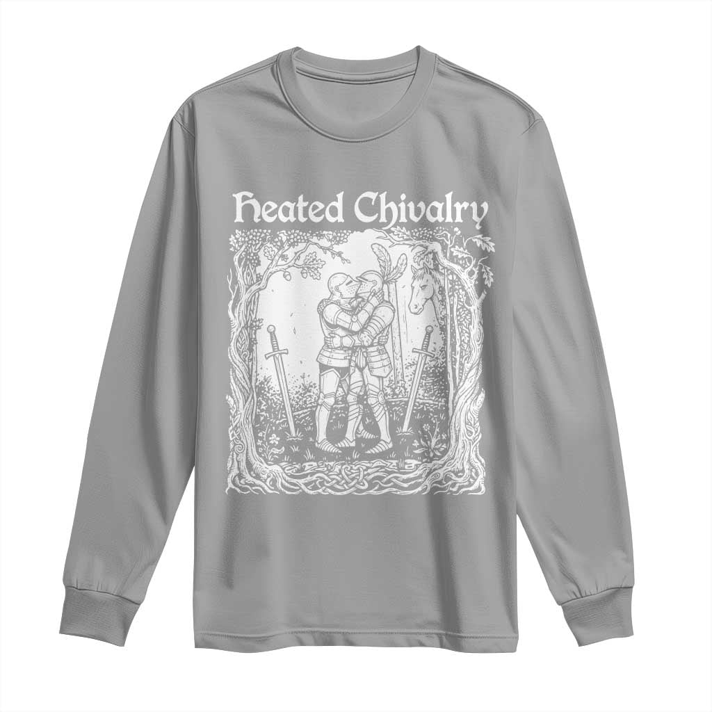 Heated Chivalry Kissing Knights Long Sleeve Shirt Romantic Funny Medieval Woodcut Fantasy Folklore Graphic