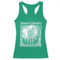 Heated Chivalry Kissing Knights Racerback Tank Top Romantic Funny Medieval Woodcut Fantasy Folklore Graphic