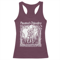 Heated Chivalry Kissing Knights Racerback Tank Top Romantic Funny Medieval Woodcut Fantasy Folklore Graphic