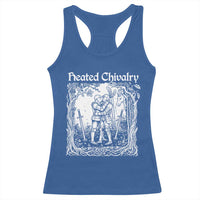 Heated Chivalry Kissing Knights Racerback Tank Top Romantic Funny Medieval Woodcut Fantasy Folklore Graphic