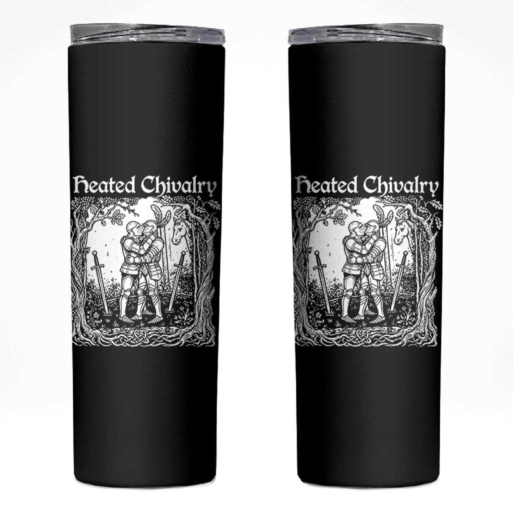 Heated Chivalry Kissing Knights Skinny Tumbler Romantic Funny Medieval Woodcut Fantasy Folklore Graphic