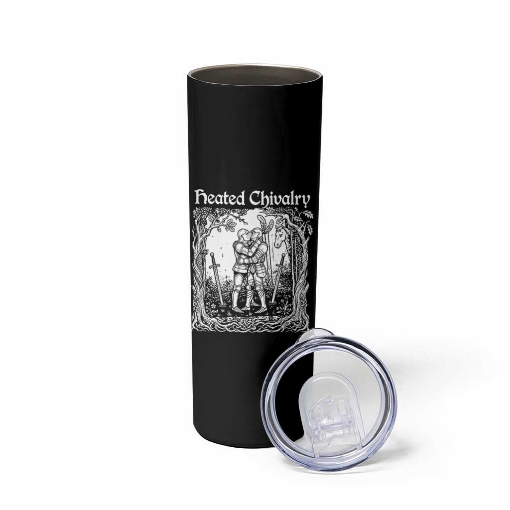 Heated Chivalry Kissing Knights Skinny Tumbler Romantic Funny Medieval Woodcut Fantasy Folklore Graphic