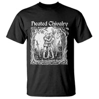 Heated Chivalry Kissing Knights T Shirt Romantic Funny Medieval Woodcut Fantasy Folklore Graphic
