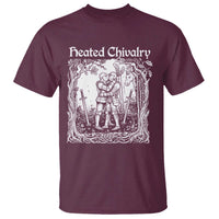 Heated Chivalry Kissing Knights T Shirt Romantic Funny Medieval Woodcut Fantasy Folklore Graphic