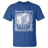 Heated Chivalry Kissing Knights T Shirt Romantic Funny Medieval Woodcut Fantasy Folklore Graphic