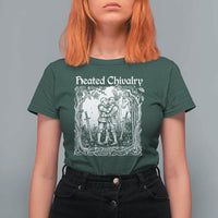 Heated Chivalry Kissing Knights T Shirt For Women Romantic Funny Medieval Woodcut Fantasy Folklore Graphic