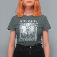 Heated Chivalry Kissing Knights T Shirt For Women Romantic Funny Medieval Woodcut Fantasy Folklore Graphic