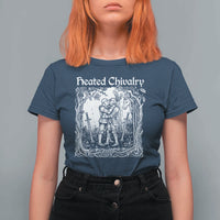 Heated Chivalry Kissing Knights T Shirt For Women Romantic Funny Medieval Woodcut Fantasy Folklore Graphic