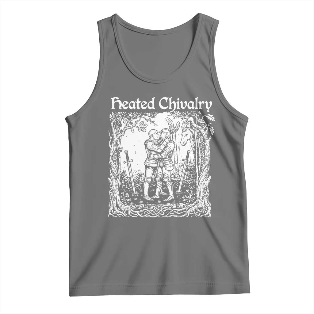 Heated Chivalry Kissing Knights Tank Top Romantic Funny Medieval Woodcut Fantasy Folklore Graphic