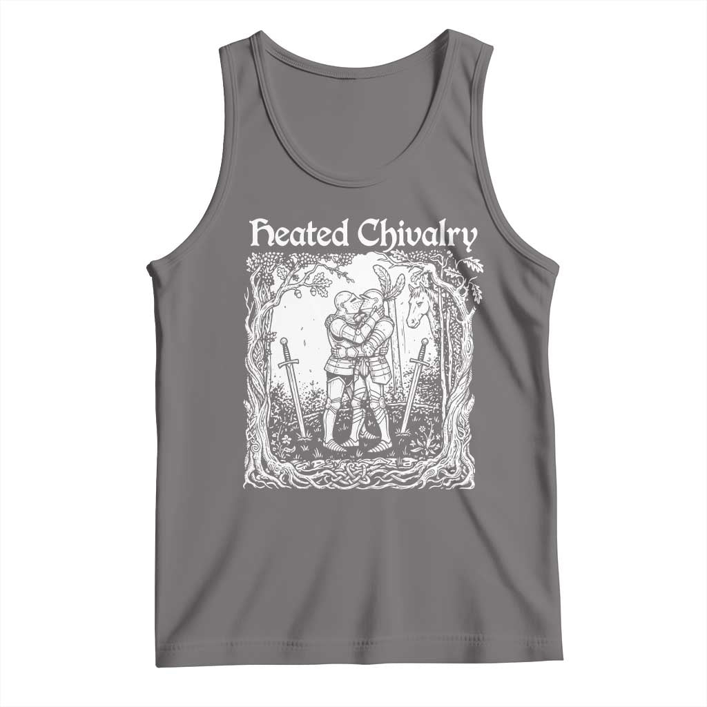 Heated Chivalry Kissing Knights Tank Top Romantic Funny Medieval Woodcut Fantasy Folklore Graphic