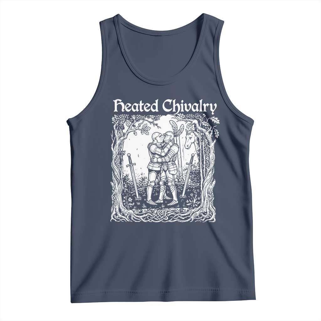 Heated Chivalry Kissing Knights Tank Top Romantic Funny Medieval Woodcut Fantasy Folklore Graphic