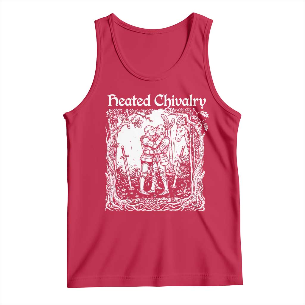 Heated Chivalry Kissing Knights Tank Top Romantic Funny Medieval Woodcut Fantasy Folklore Graphic
