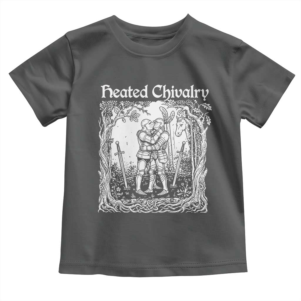 Heated Chivalry Kissing Knights Toddler T Shirt Romantic Funny Medieval Woodcut Fantasy Folklore Graphic
