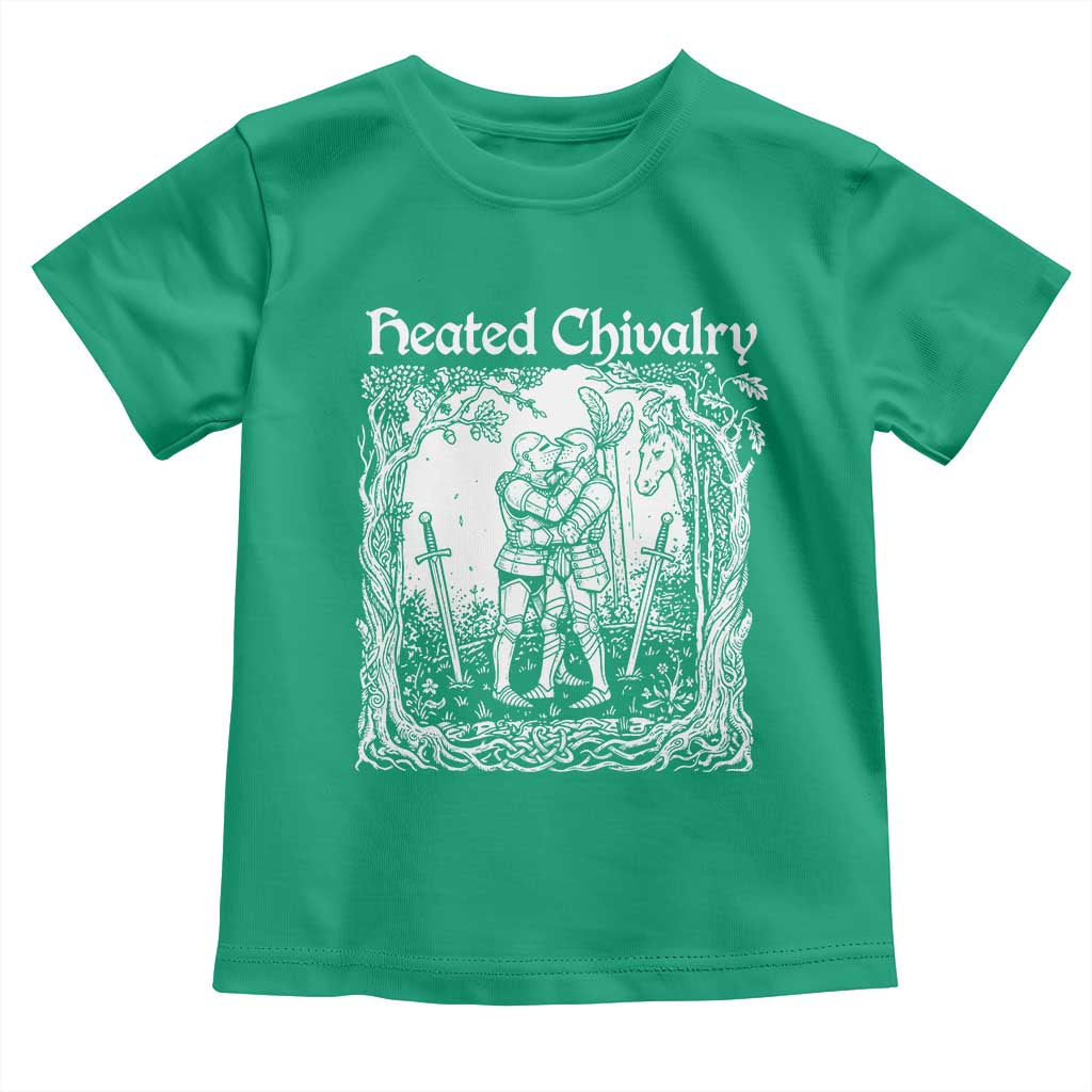 Heated Chivalry Kissing Knights Toddler T Shirt Romantic Funny Medieval Woodcut Fantasy Folklore Graphic