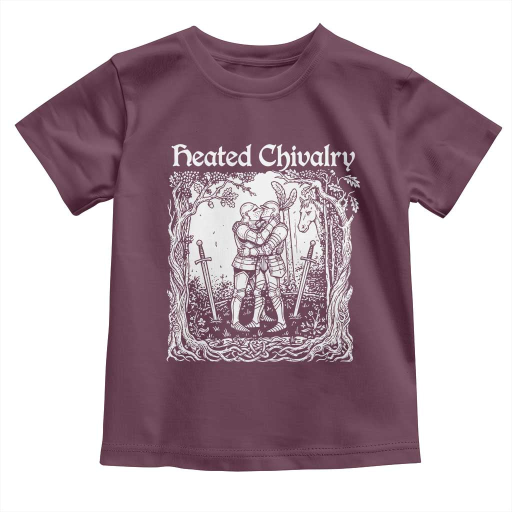 Heated Chivalry Kissing Knights Toddler T Shirt Romantic Funny Medieval Woodcut Fantasy Folklore Graphic