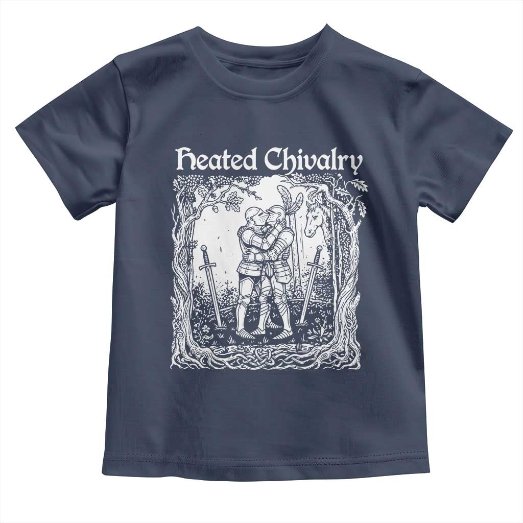 Heated Chivalry Kissing Knights Toddler T Shirt Romantic Funny Medieval Woodcut Fantasy Folklore Graphic