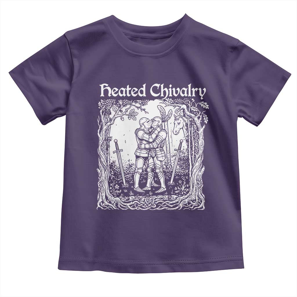 Heated Chivalry Kissing Knights Toddler T Shirt Romantic Funny Medieval Woodcut Fantasy Folklore Graphic