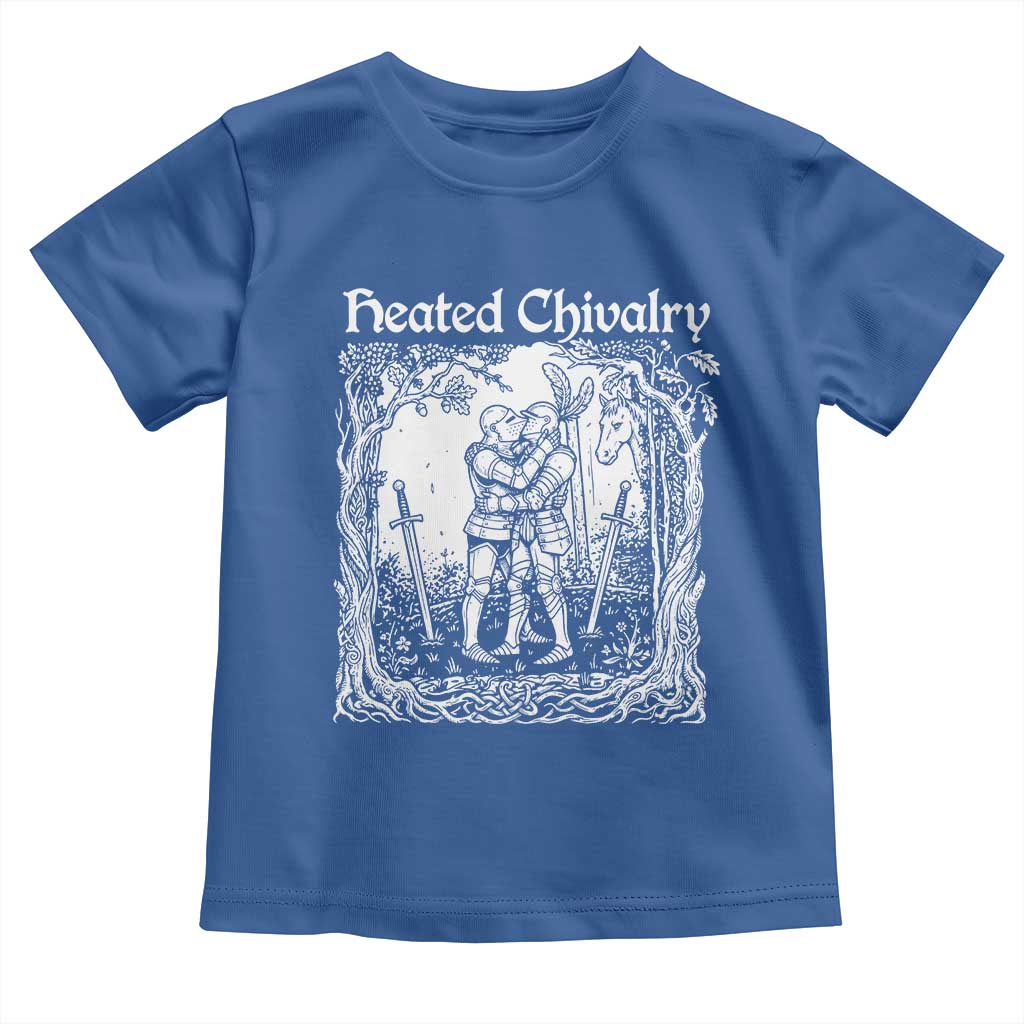 Heated Chivalry Kissing Knights Toddler T Shirt Romantic Funny Medieval Woodcut Fantasy Folklore Graphic