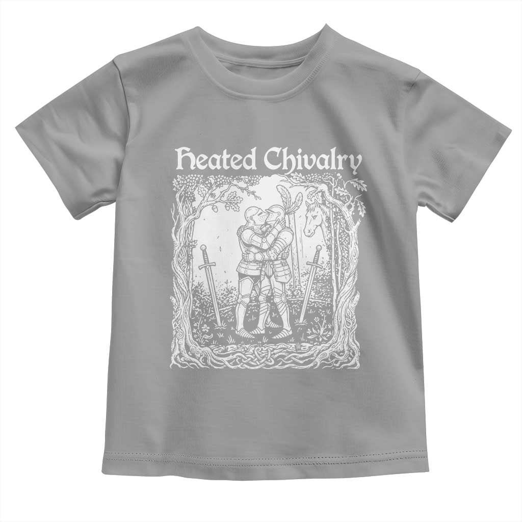 Heated Chivalry Kissing Knights Toddler T Shirt Romantic Funny Medieval Woodcut Fantasy Folklore Graphic