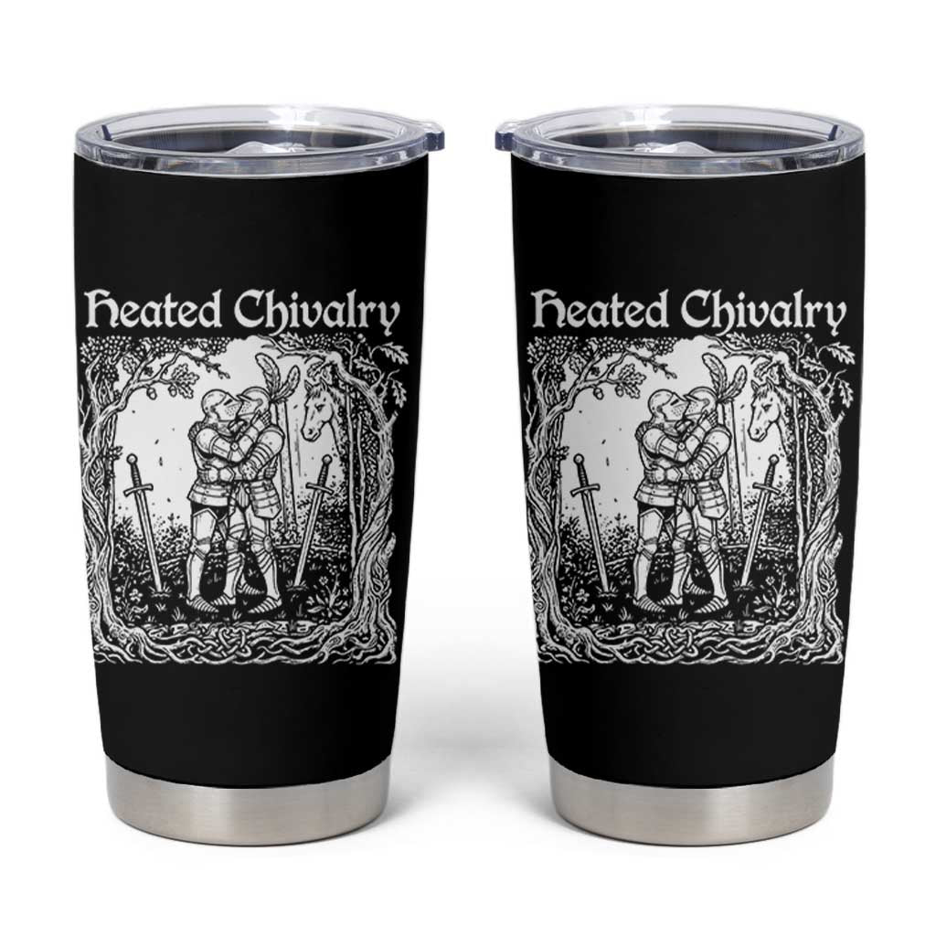 Heated Chivalry Kissing Knights Tumbler Cup Romantic Funny Medieval Woodcut Fantasy Folklore Graphic