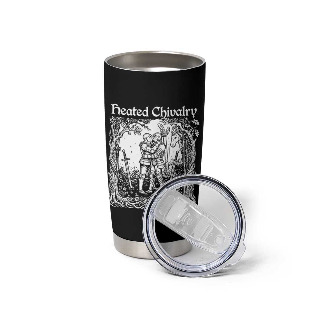 Heated Chivalry Kissing Knights Tumbler Cup Romantic Funny Medieval Woodcut Fantasy Folklore Graphic