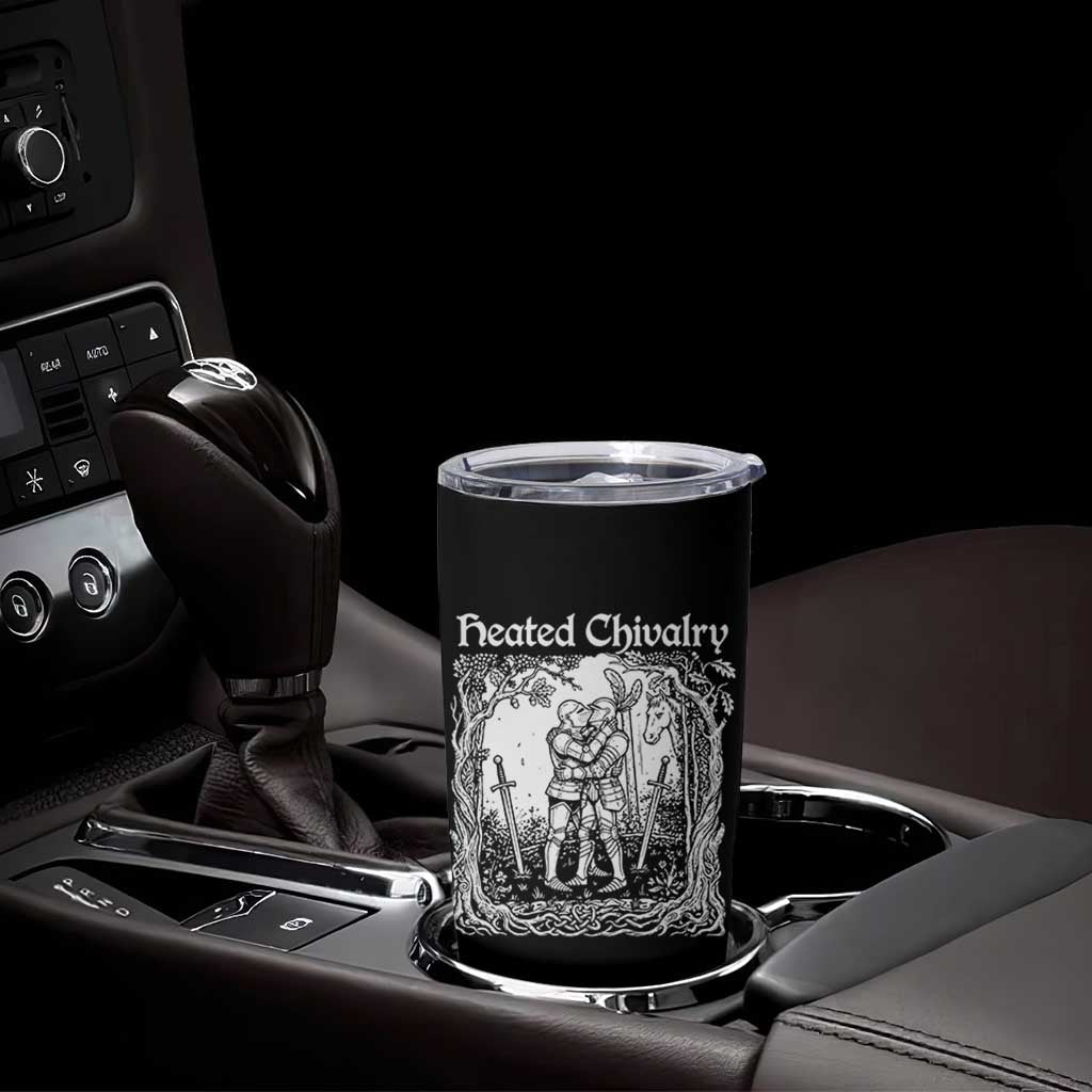 Heated Chivalry Kissing Knights Tumbler Cup Romantic Funny Medieval Woodcut Fantasy Folklore Graphic