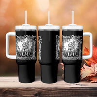 Heated Chivalry Kissing Knights Tumbler With Handle Romantic Funny Medieval Woodcut Fantasy Folklore Graphic